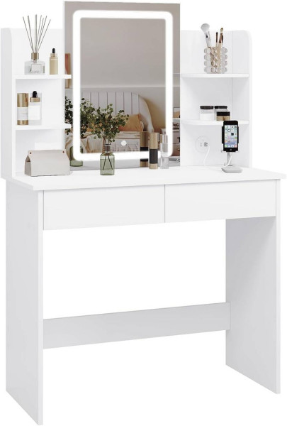 WOLTU dressing table with LED lighting, adjustable brightness, with mirror, white