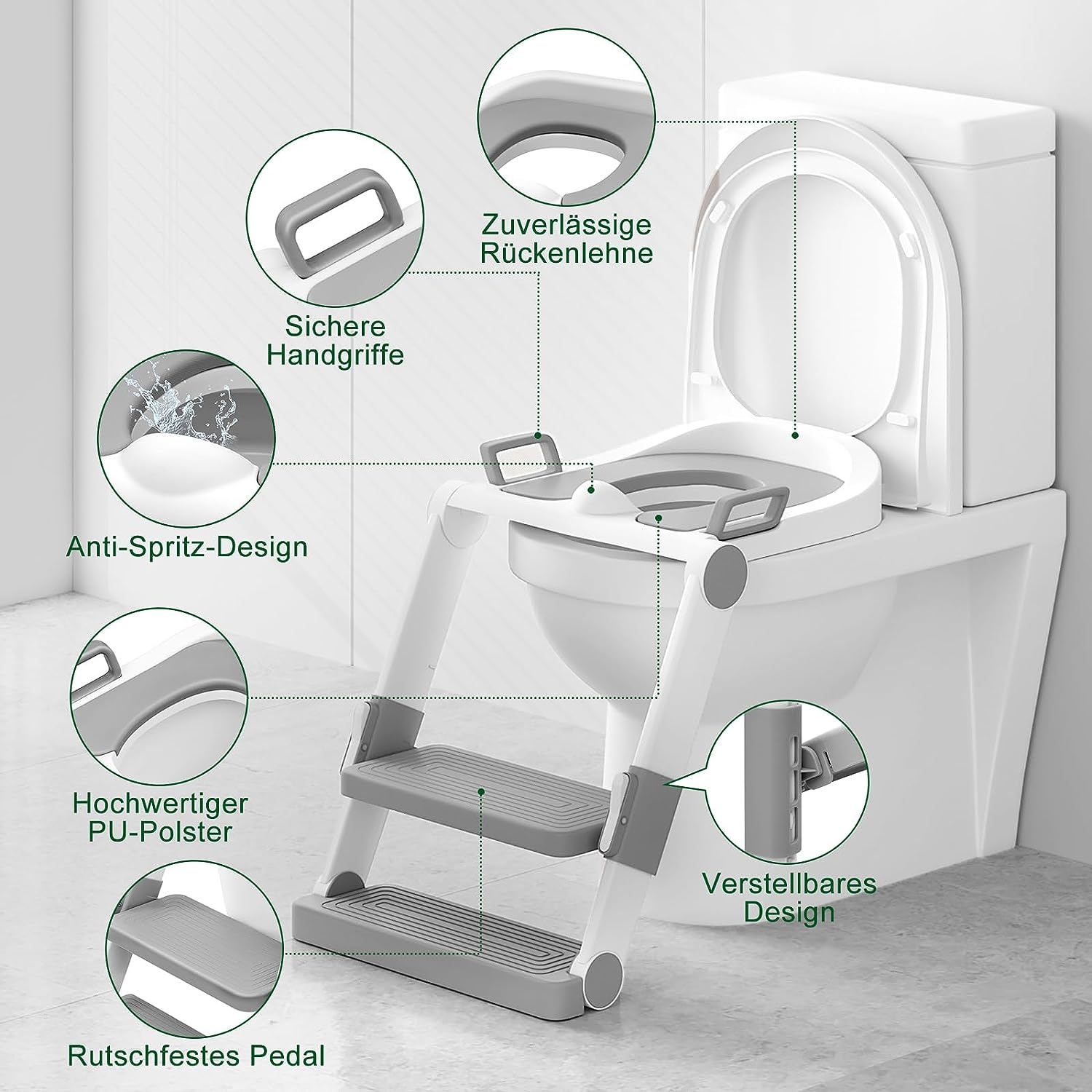 Siège de toilette d'apprentissage de la propreté pliable pour tout-petit  avec échelle d'escabeau