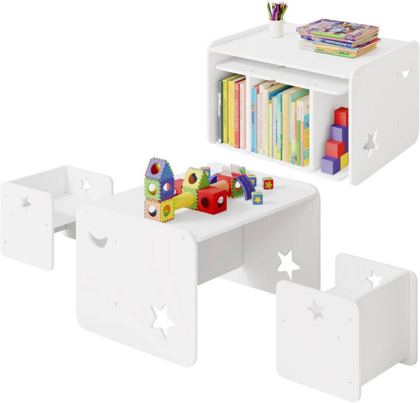 WOLTU Kindertisch mit 2 Stühlen, Kinder Tisch Stuhl Set, Kindersitzgruppe, Weiß