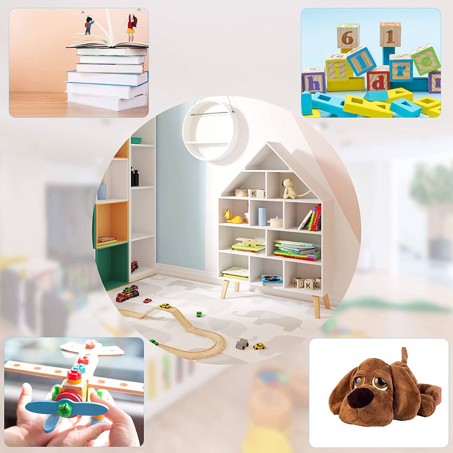 WOLTU Estantería para juguetes Librería con pizarra para niños Estante de  almacenamiento Estante Blanco