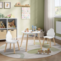 WOLTU Ronde kindertafel met 2 stoelen, kinderzithoek met opbergruimte, netje