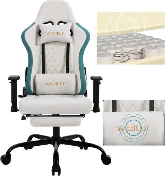 WOLTU Massage Gaming Stuhl, ergonomisch, Computerstuhl mit Lendenkissen, Tech-Stoff