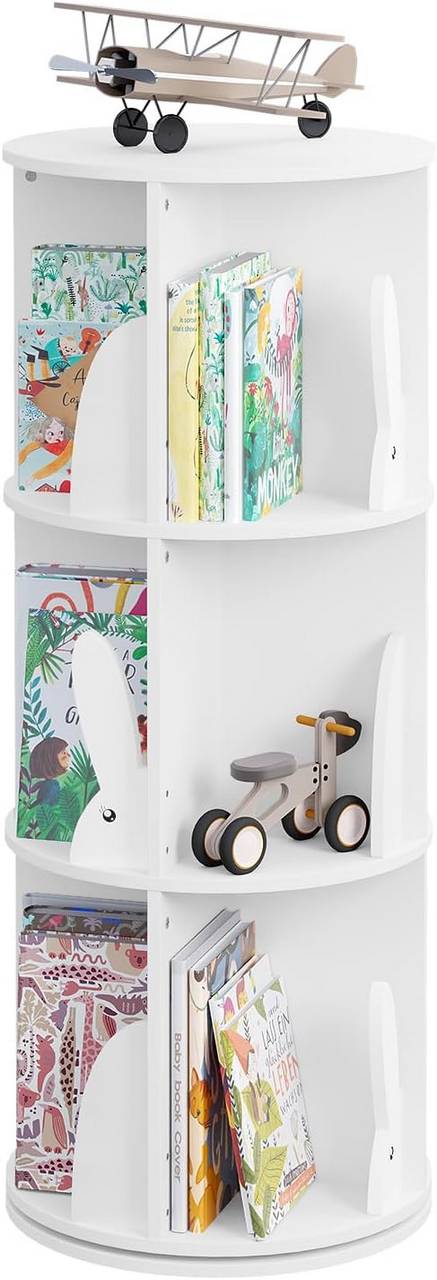 QTQHOME Libreria per bambini girevole a 360°, libreria in legno a 4  ripiani, libreria salvaspazio per bambini, libreria autoportante, per CD,  libri, riviste, colore: bianco, 45 x 26 x 108 cm : : Casa e cucina