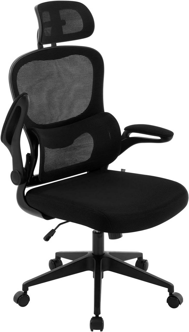 Silla de oficina, silla de escritorio, silla ergonómica de respaldo alto  con soporte lumbar, reposabrazos abatibles, reposacabezas de piel  sintética