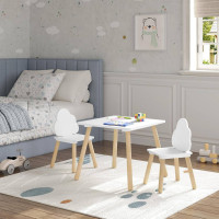 WOLTU Square children's table with 2 chairs, children's seating group, solid wooden legs