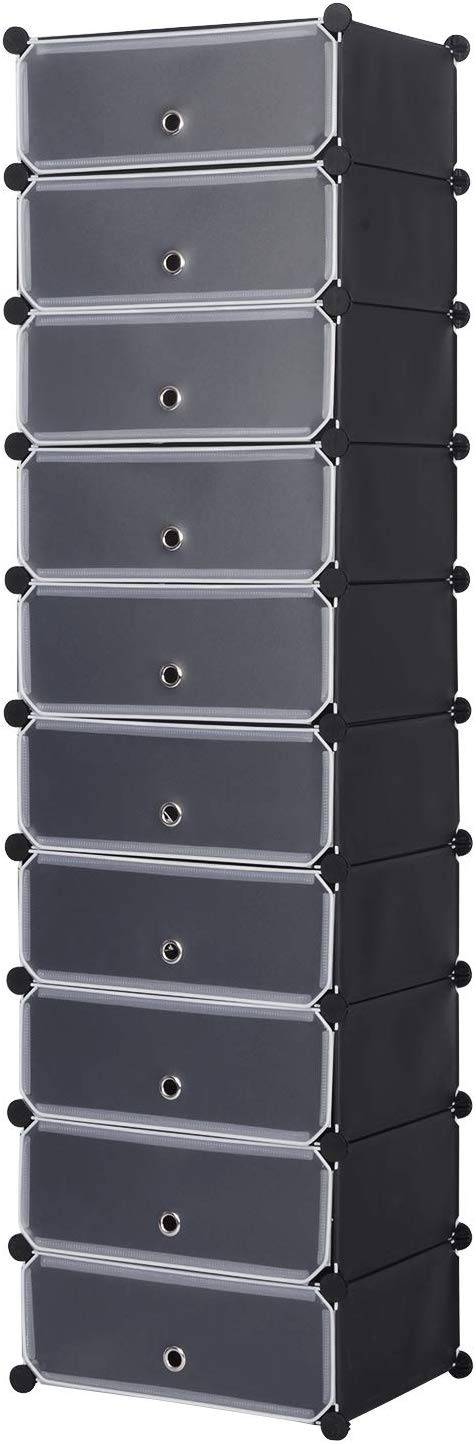 Shelves Storage Organizer 10 with Cubes Shoes Doors, Modular Plastic Unit