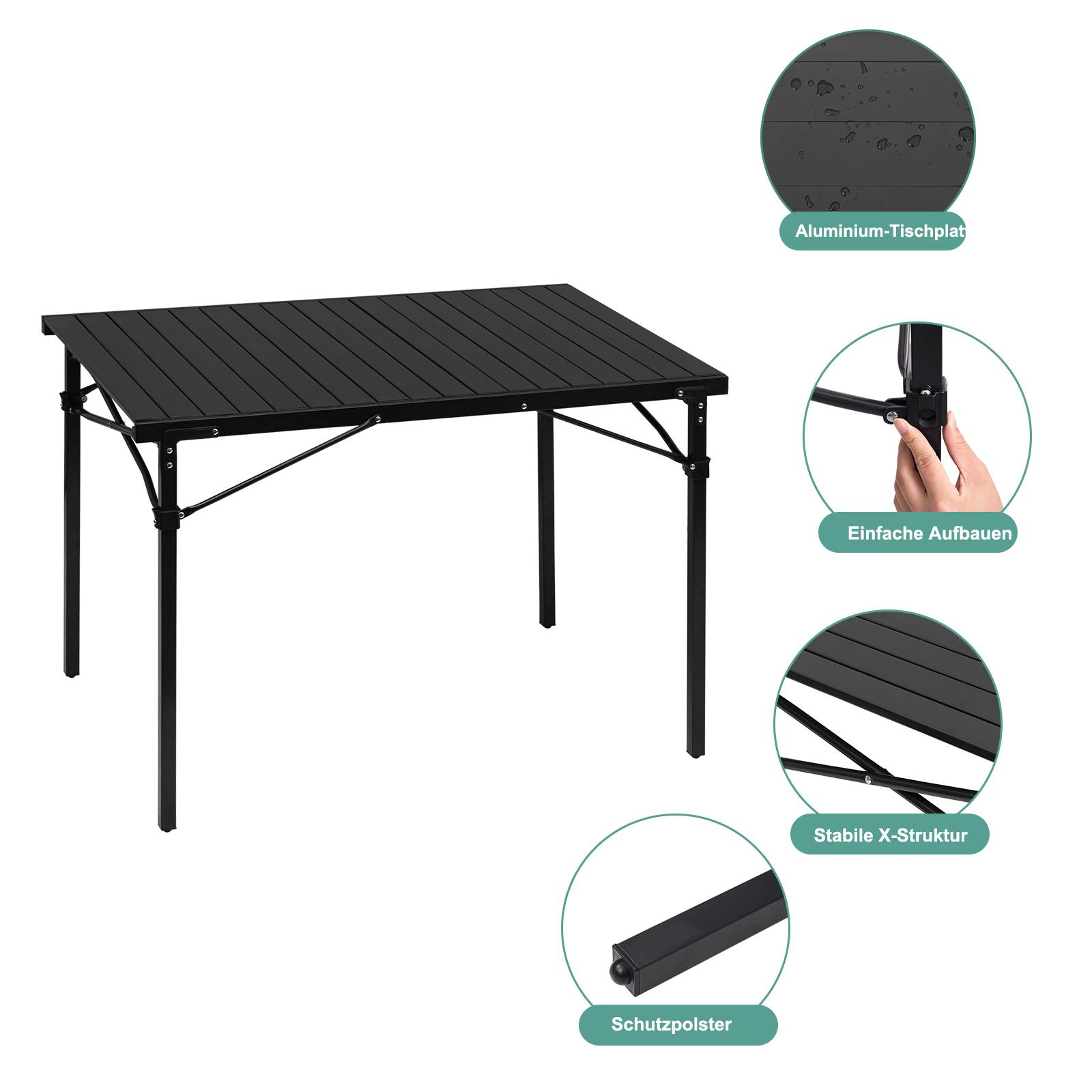 Mesa de camping plegable alumino negro mesita picnic regulable