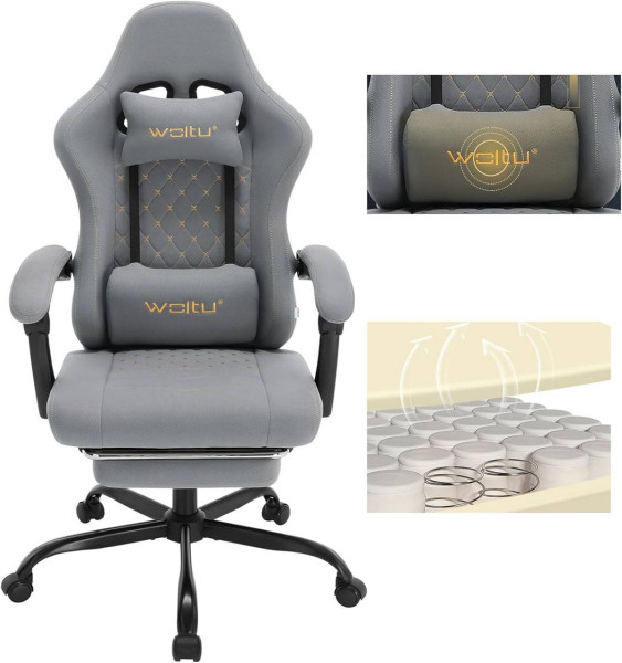 WOLTU Gaming Stuhl mit Massagefunktion, Taschenfederkissen, ergonomisch, Netzstoff