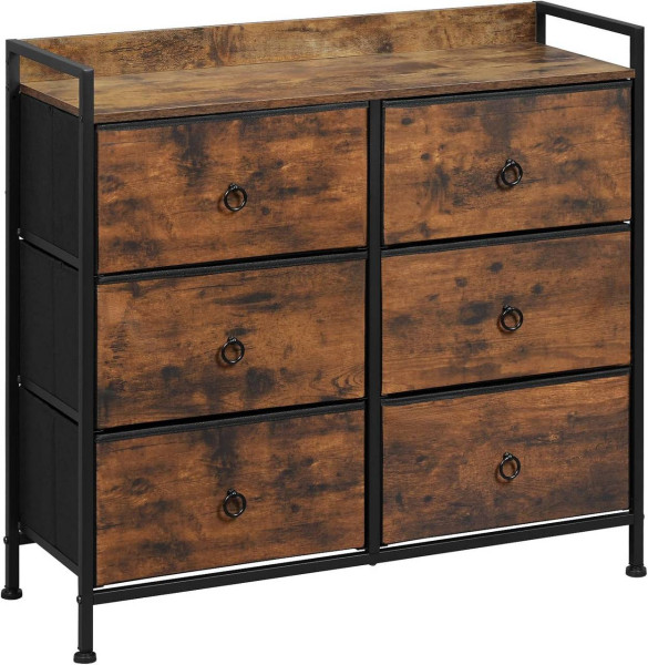 WOLTU chest of drawers with 6 fabric drawers, sideboard, metal frame, industrial style