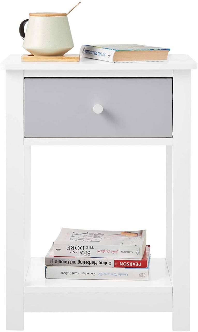 Comodino Bianco Shabby Comodino Moderno per Cameretta in MDF Tavolino con  Cassetto e Mensola per Soggiorno 40x30x55cm